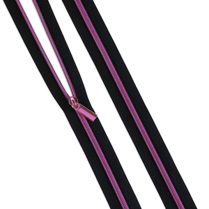 Black #5 Nylon Tula Pink Coil Zipper 3yds and 9 Pulls