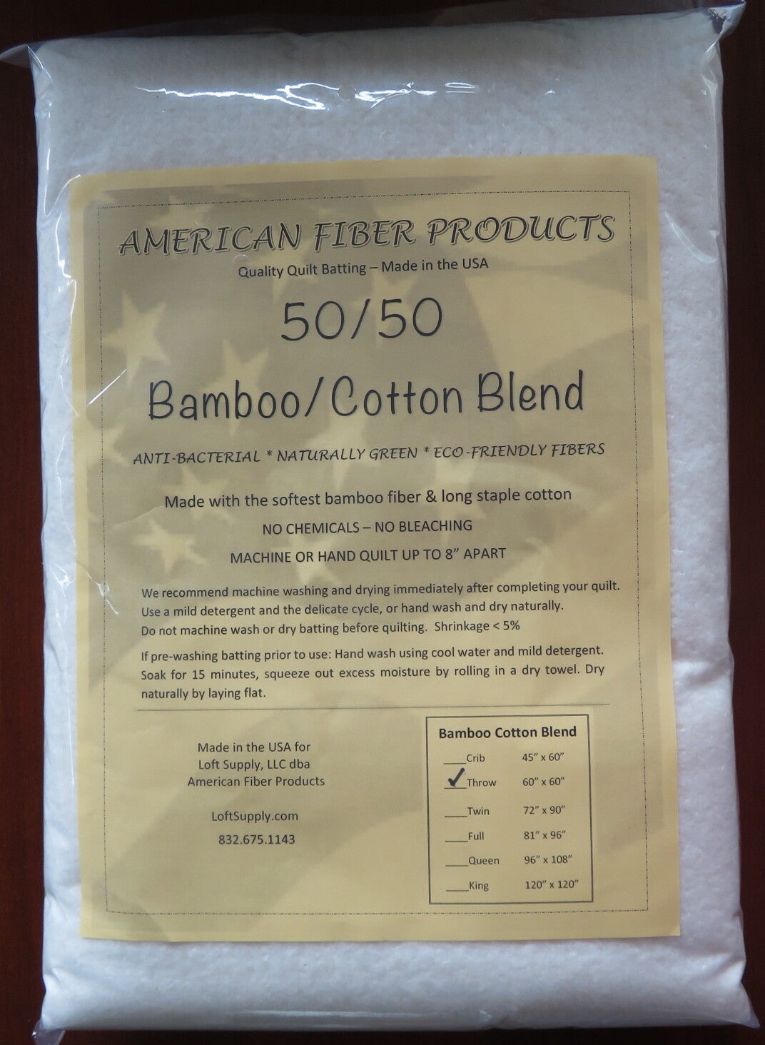 Bamboo/Cotton 50/50 Blend Batting - Queen Size