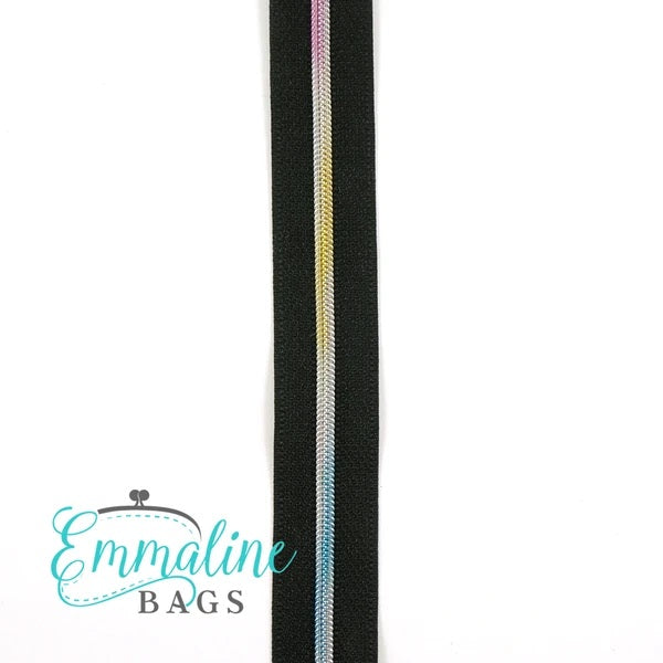 Rainbow Nylon Coil Zipper with Metallic Tape & Rainbow Pulls - Zipper by  the Yard - Nylon Coil Zipper - Metallic Zipper